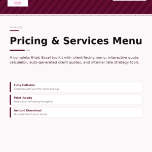 Pricing & Services Menu(Complete Excel Toolkit)